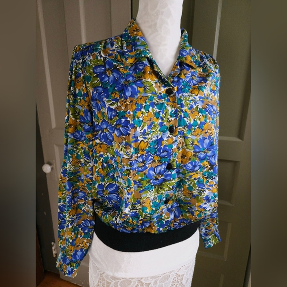 Vintage Judy Bond 80s Rare Floral Blouse Botanical Secretary Bomber Small - Picture 2 of 14